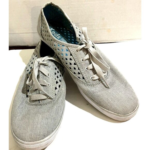 Keds women's Size 8.5 Gray Perforated Canvas Tennis Sneakers  Shoes - Picture 1 of 8